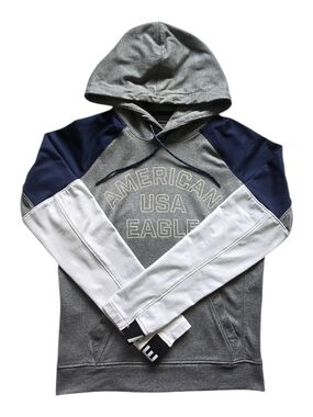 American Eagle Gray/Navy/White Hooded Sweatshirt
